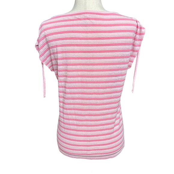 Talbots Shirt Women S Petite Pink Linen Blend Short Sleeve Cinched Shoulder - Picture 3 of 12